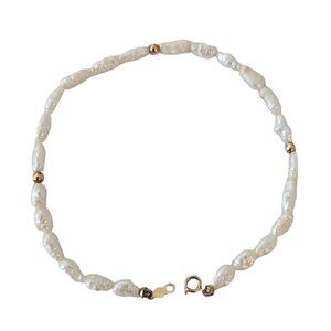 14K Yellow Gold Knotted Rice Pearl Bracelet 8” Long,  L177